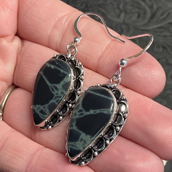 Spiderweb Obsidian Earrings Stone Crystal Jewelry - Picture 6 of 8